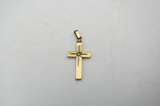 Antique Small Yellow Gold Filled & Diamond Chip Cross Pendant