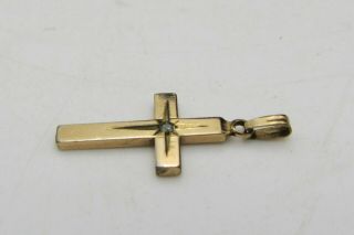 Antique Small Yellow Gold Filled & Diamond Chip Cross Pendant 3