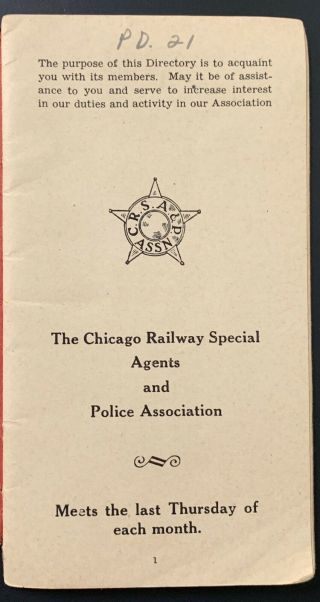 Early 1954 Chicago Railroad Police Special Agents Association Pocket Directory 2