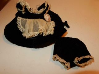 Vintage 1950s Ginny Doll Vogue Tagged Black Velvet Organdy Apron Dress Panties