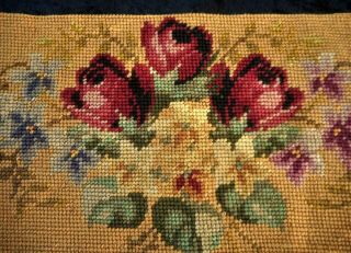 Vintage Antique Victorian Floral Finished Completed Needlepoint Craft Or Frame