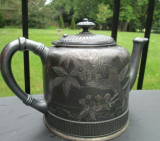 Antique Simpson Hall Miller Quadruple Plate Teapot Tea Pot 2208 Birds & Flowers