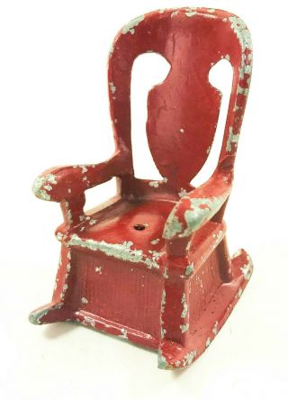 Metal Doll House Red Rocking Chair Outdoor Cork Bottom Toy Vintage Antique