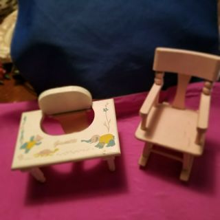 Vintage Vogue Ginnette Ginny Doll Baby Tender & Rocking Chair.  Both Have Names
