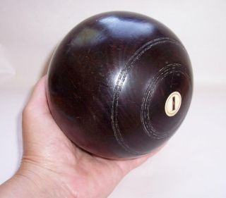 Antique/vintage Single Lignum Vitae Lawn Bowling Ball/doorstop Thomas Taylor