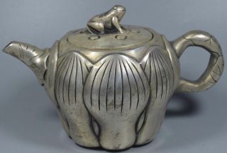 Ancient China Collectable Handwork Miao Silver Carve Beauty Lotus Decor Tea Pots