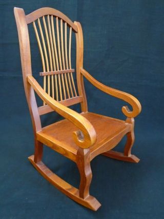 Vintage Handmade Doll Size Wood Rocking Chair 15” Tall