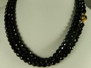 Black Jet Faceted Glass Bead 50 " Flapper Necklace Art Deco Antique