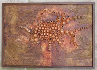 Vintage Abstract Mixed Media Art Barnacles Collage Casting Painting Signed Marty