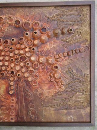 Vintage Abstract Mixed Media Art Barnacles Collage Casting Painting Signed Marty 3