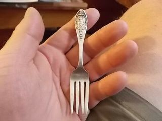 Vintage Sterling Silver Baby Fork,  Rabbit With Walking Stick