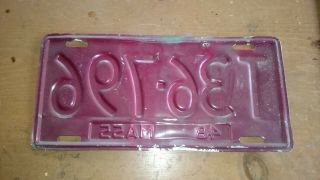 1948 Massachusetts License Plate number T36796 rare find 2