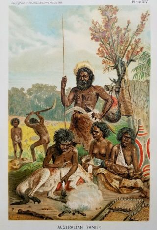Antique 1893 Australia Aborigine Oz Scarification Tattoo Book Plate Litho 7x10