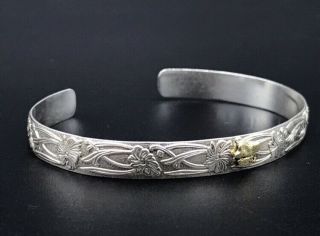 Antique Sterling Silver Cuff Bracelet With Gold Nugget