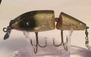 Vintage Creek Chub Jointed Pikie Glass Eye Silver Flash Wood Fishing Lure 2