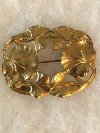 Lovely Antique Art Nouveau Gold Filled Flowing Floral “c” Clasp Estate Brooch