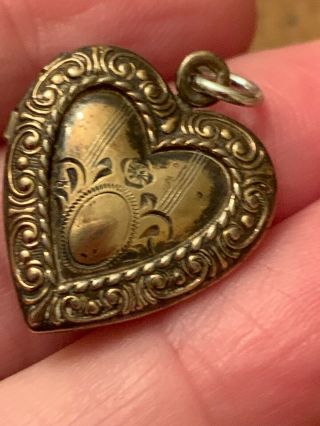 Antique Victorian 925 Sterling Silver Gold Filled Etched Heart Locket Pendant