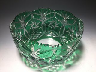 Vintage Green Cut Clear Crystal Glass Bowl