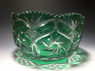 Vintage Green Cut Clear Crystal Glass Bowl 2