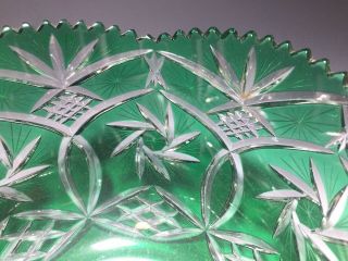 Vintage Green Cut Clear Crystal Glass Bowl 3