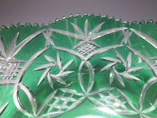 Vintage Green Cut Clear Crystal Glass Bowl 4