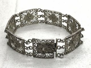 Old Antique Chinese Hallmarked Sterling Silver Filigree Link 7” Bracelet