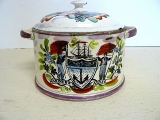 Antique 18th Century English Staffordshire Soft Paste Nautical Pink Luster Jar