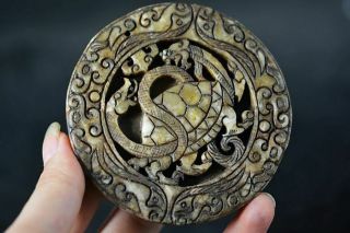 Delicate Chinese Old Jade Carved Dragon/turtle Snake Pendant J40