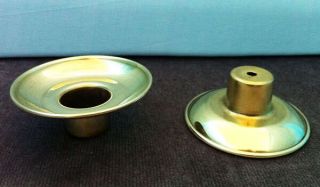 Pair (2) Polished Solid Brass Sconces For Wooden Candle Sticks Drip Catchers