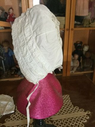 Antique Baby Bonnet In Fine Cotton Suitable For Dolls Ca 1900 