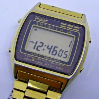 Gent ' s Vintage PULSAR Pulsar Y789 - 5329 Gold Tone Digital Wristwatch 2