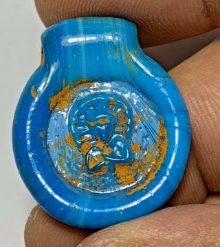 Rare Byzantine Glass Seal Pendant Anonymous Bust Of Christ 6.  6gr 33.  2mm