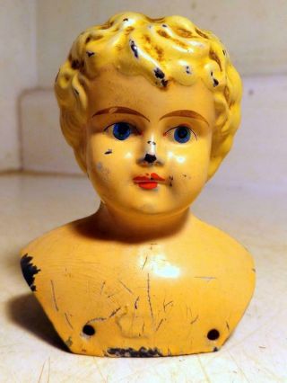 Antique 3 " Tall Tin Doll Head/bust Marked Germany Orig Paint C1900