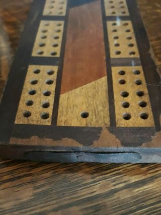 Rare Antique/Vintage Tunbridge Ware? Inlaid Wooden Cribbage Board - some damage 5