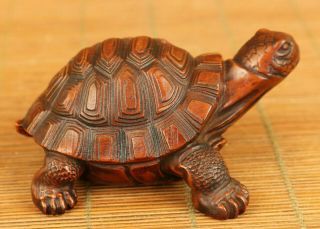 China Old Boxwood Tortoise Statue Figue Netsuke Table Decoration Gift