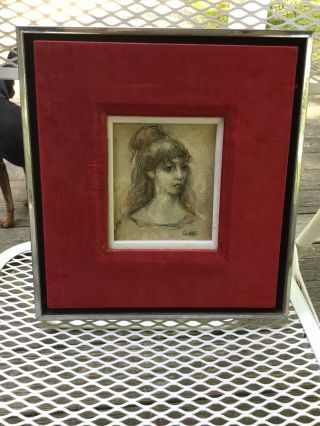 Vintage Oil Painting Of Lady Mcm Mid Century Signed Glass