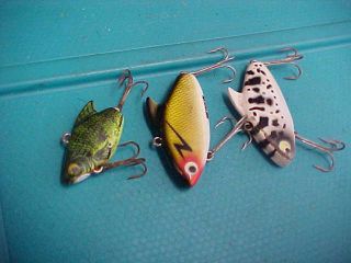 3 Vintage Heddon 2 Sonic & Small Natural Sonic Old Fishing Lures Bait