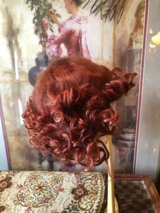Antique Style Vintage Brown Copper Curly Mohair Doll Wig
