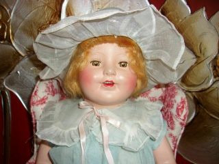 Antique Organdy Light Blue Dress W/matching Bonnet Came On 24 " Compo/cloth Doll