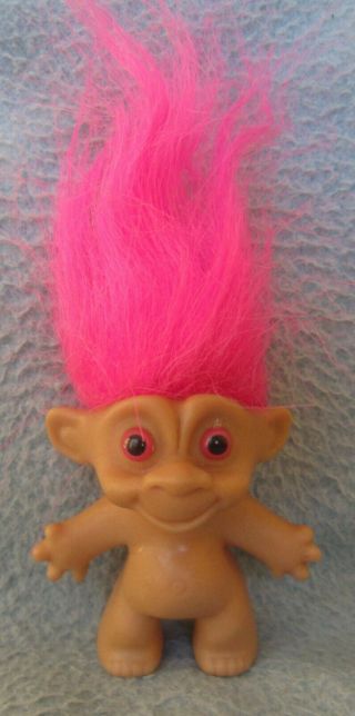 Vintage Troll Doll 2.  5 " Figure Hot Pink Hair