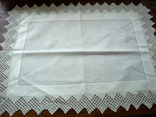 Vintage Hand Made Embroidered Ivory Cotton Antique Dressing Table Mat