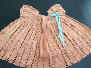 Vintage Baby Or Doll Crochet Dress With Ribbon Embellishment & Pretty Buttons