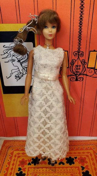 Vtg Barbie Clone Fab - Lu Premier Elite Babs Lovely White Silver Lace Evening Gown
