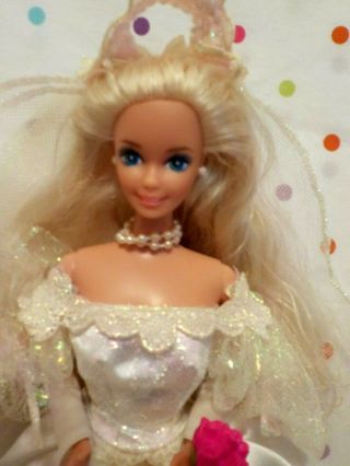 Gorgeous Vintage Bride Barbie Doll,  Wedding Gown,  Shoes,  Veil,  Flowersmattel,  Excd