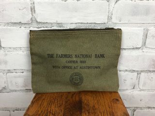 Vintage Farmer’s National Bank Canvas Deposit Bag Canfield Ohio Youngstown Green