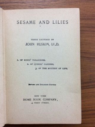 Antique 1880 JOHN RUSKIN Sesame And Lilies THREE LECTURES 3