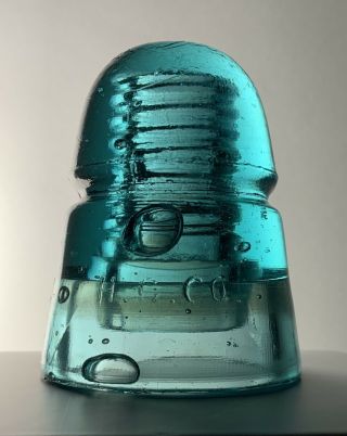 Antique Glass Insulator: Aqua H.  G.  Co.  Beehive With Big Bubbles