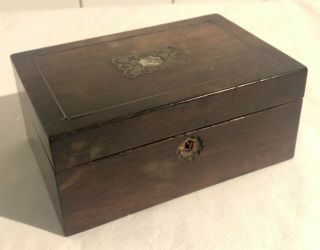Antique 19thc Rosewood & Brass Inlay Boulle Work Box