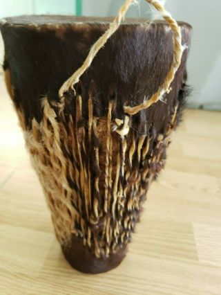 African Tribal Art Besmo Kenya Hand Carved Leather/Rope Drum? HANGS ON WALL 2