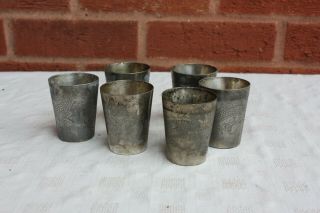 Set Of Six 19th Century Chinese Huikee Pewter Swatow Cups